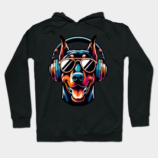 Doberman Pinscher Smiling DJ with Stylish Gear Hoodie